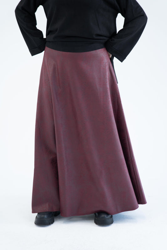 Suede Leather Skirt / Burgundy