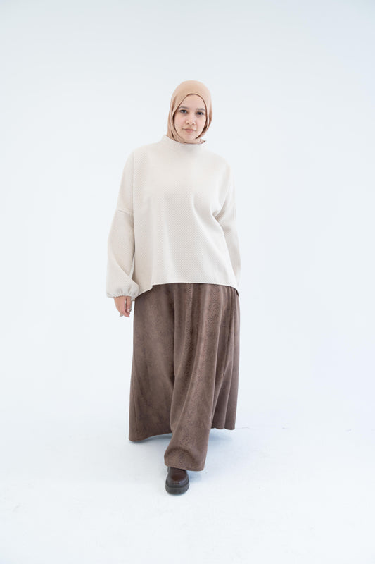 Suede Leather Skirt / Brown